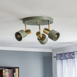 Plafondspot Destin, 3-lamps groen/messing