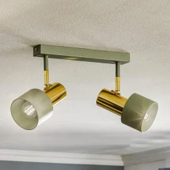 Plafondspot Destin, 2-lamps groen/messing