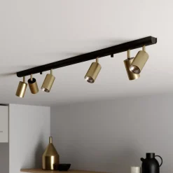 Plafondspot Eye Spot 6-lamps, zwart/messing