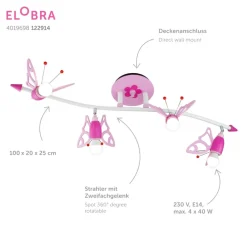 Plafondspot Falter voor kinderkamer, met 4 lampjes