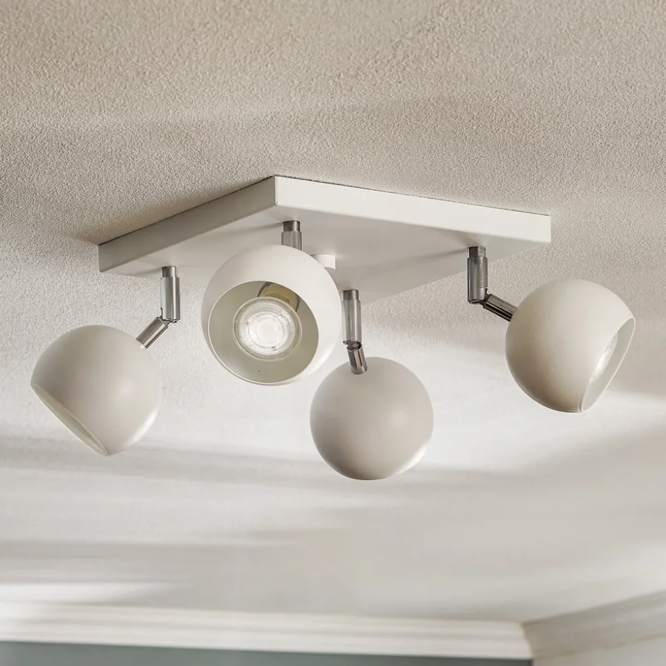 Plafondspot Flame, wit, 4-lamps vierkant