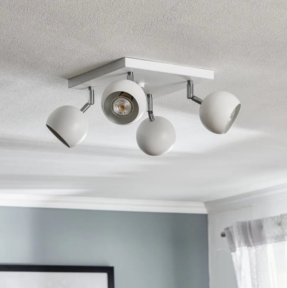 Plafondspot Flame, wit, 4-lamps vierkant