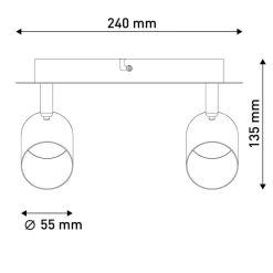 Plafondspot Frida 2-lamps, messing/zwart
