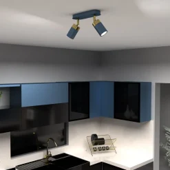 Plafondspot Joker, 2-lamps, blauw-goud