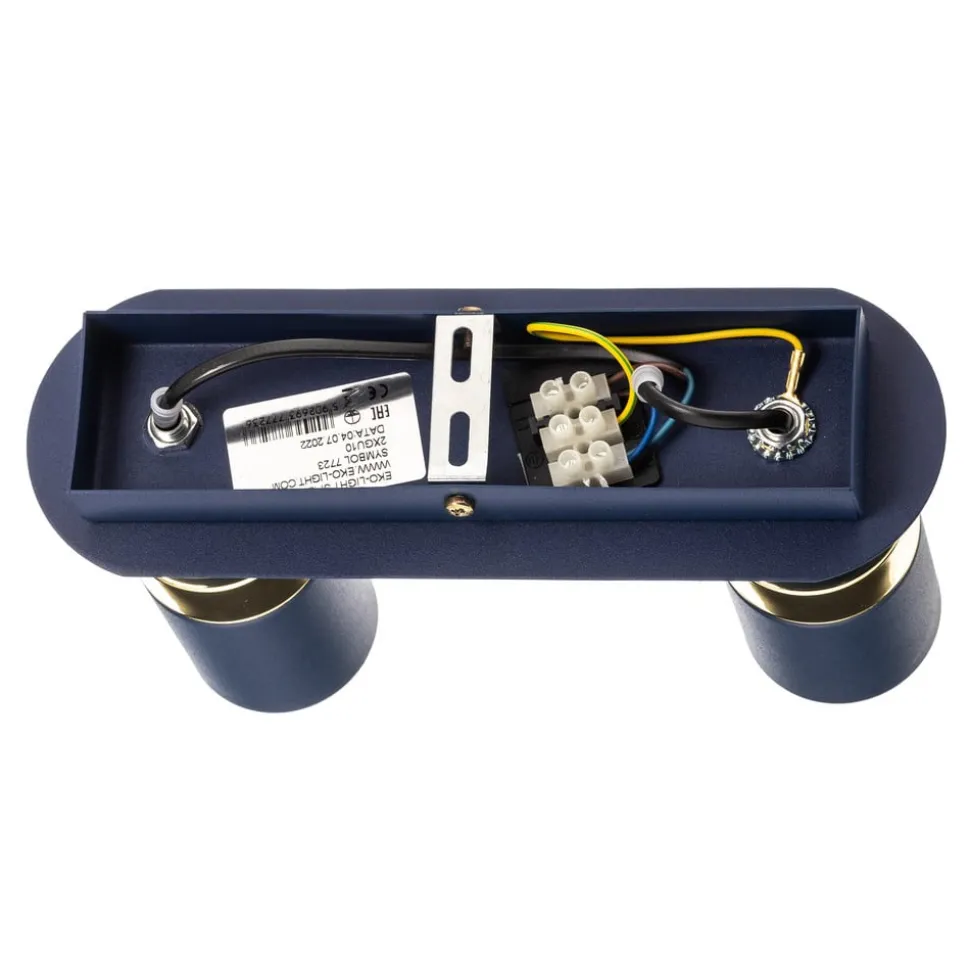 Plafondspot Joker, 2-lamps, blauw-goud