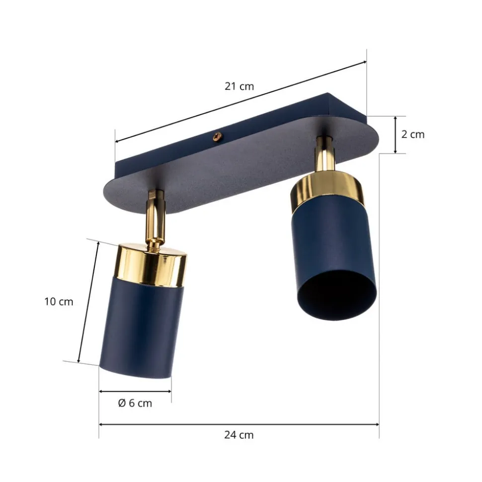 Plafondspot Joker, 2-lamps, blauw-goud