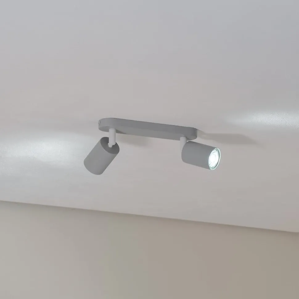 Plafondspot Livia, grijs, 35 cm, 2-lamps, metaal, GU10