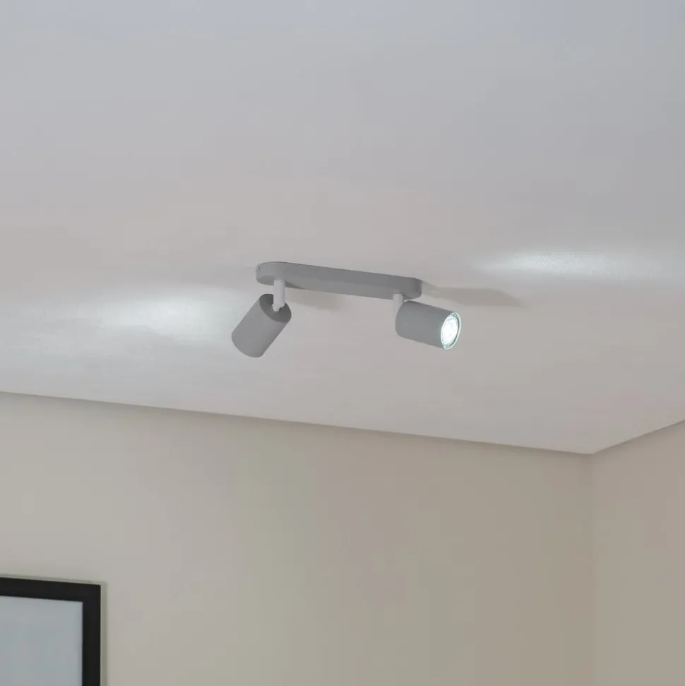 Plafondspot Livia, grijs, 35 cm, 2-lamps, metaal, GU10