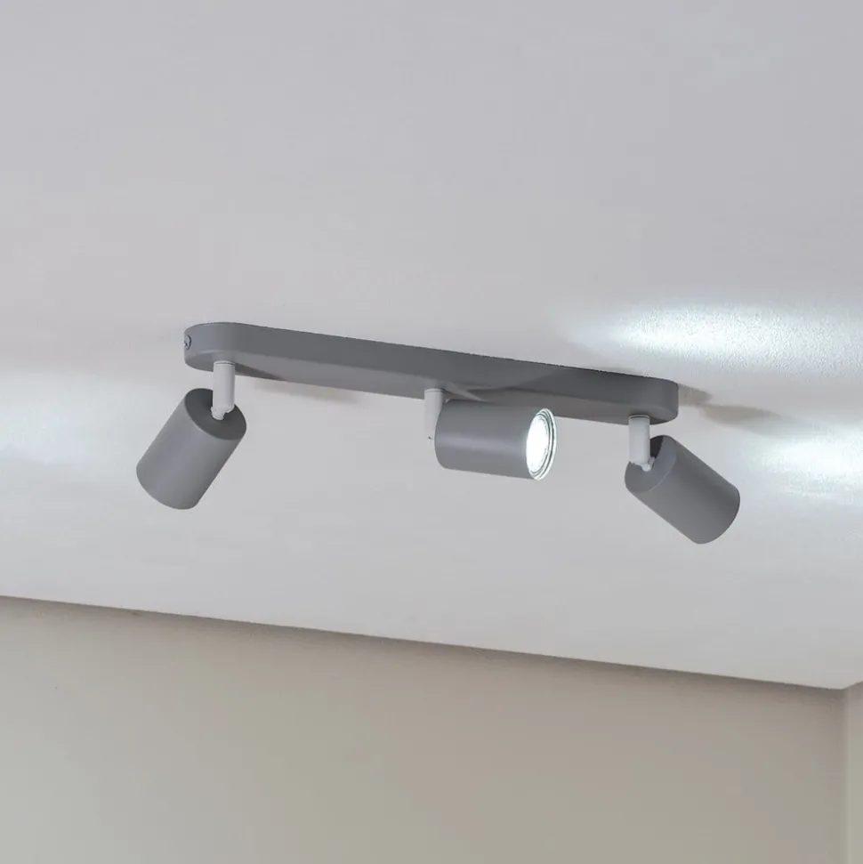 Plafondspot Livia, grijs, 52 cm, 3-lamps, metaal, GU10