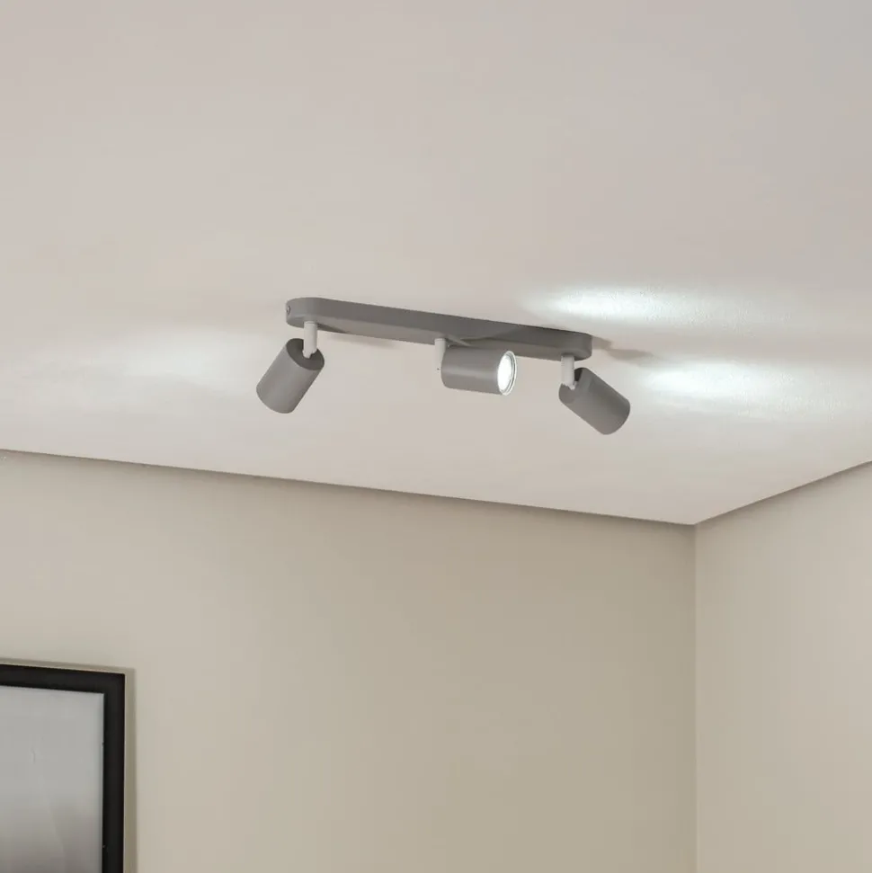 Plafondspot Livia, grijs, 52 cm, 3-lamps, metaal, GU10