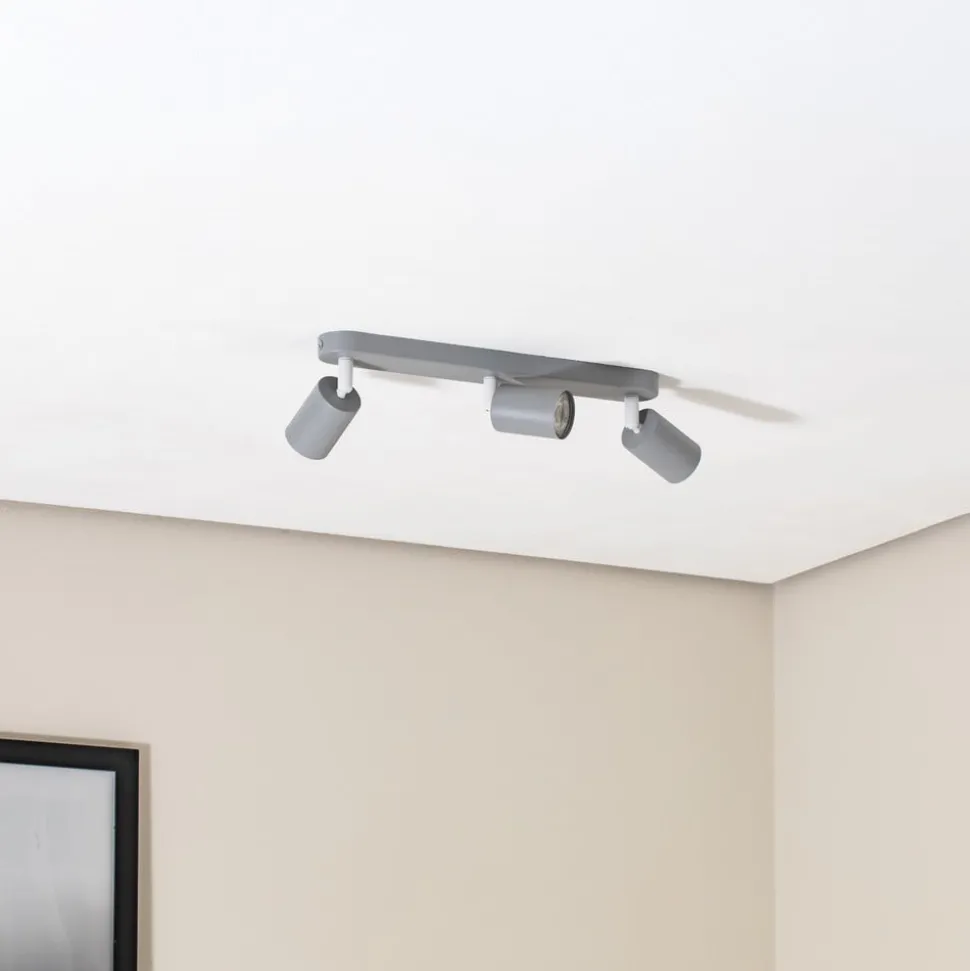 Plafondspot Livia, grijs, 52 cm, 3-lamps, metaal, GU10