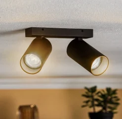 Plafondspot Mono II zwart/binnen goud 2-lamps