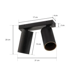 Plafondspot Mono II zwart/binnen goud 2-lamps