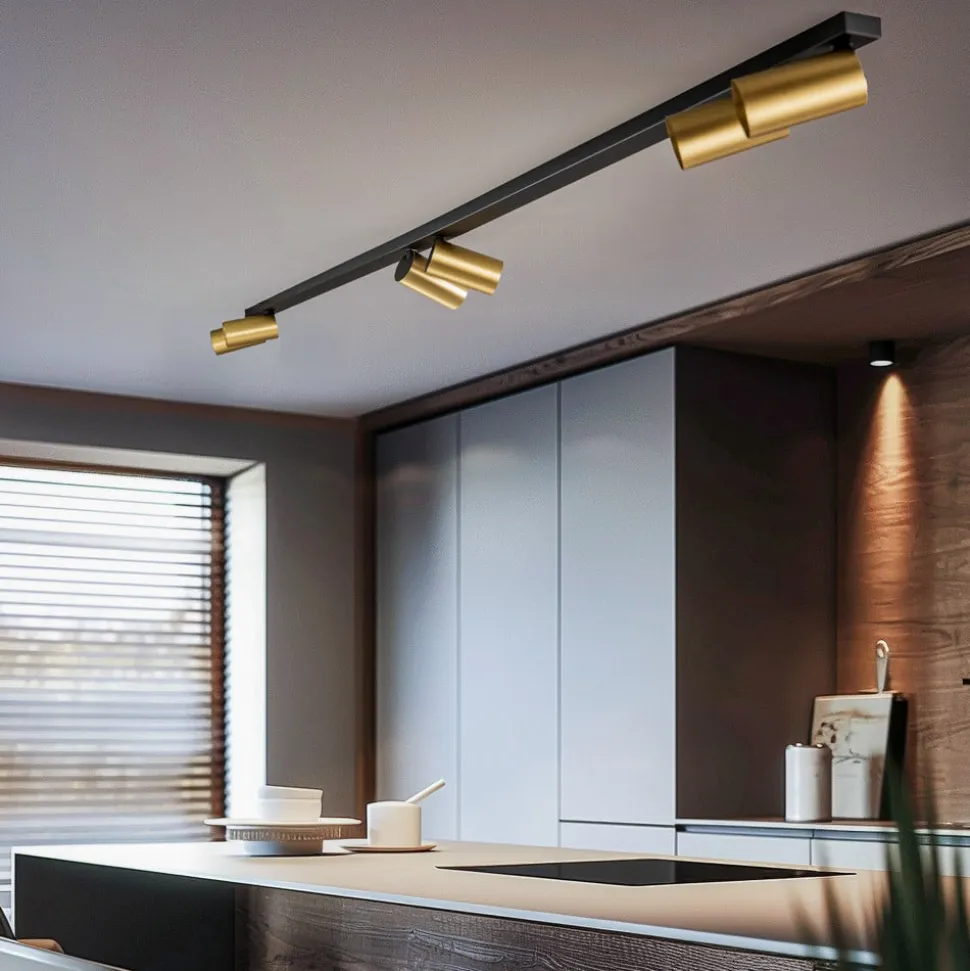 Plafondspot Mono VI zwart/messing 6-lamps