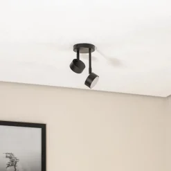 Plafondspot Nemo, 21 cm, 2-lamps, zwart, beweegbaar, GX53