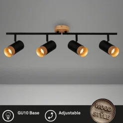 Plafondspot Plek GU10 zwart/hout 4-lamps