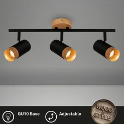 Plafondspot Plek GU10 zwart/hout 3-lamps