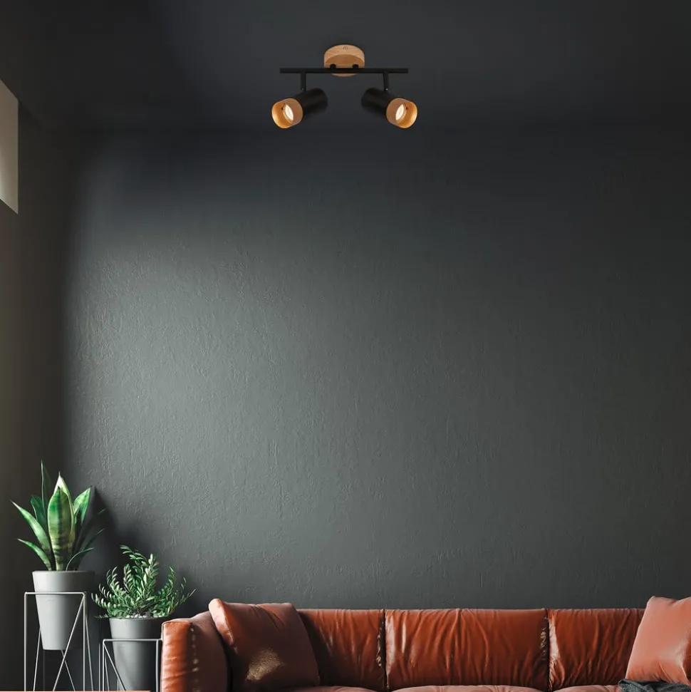 Plafondspot Plek GU10 zwart/hout 2-lamps