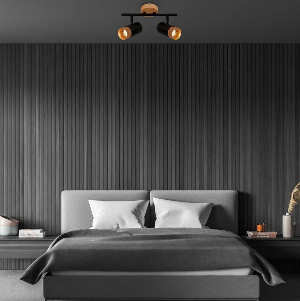 Plafondspot Plek GU10 zwart/hout 2-lamps