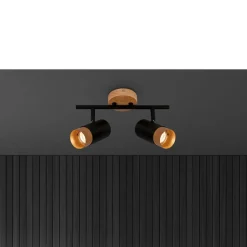 Plafondspot Plek GU10 zwart/hout 2-lamps