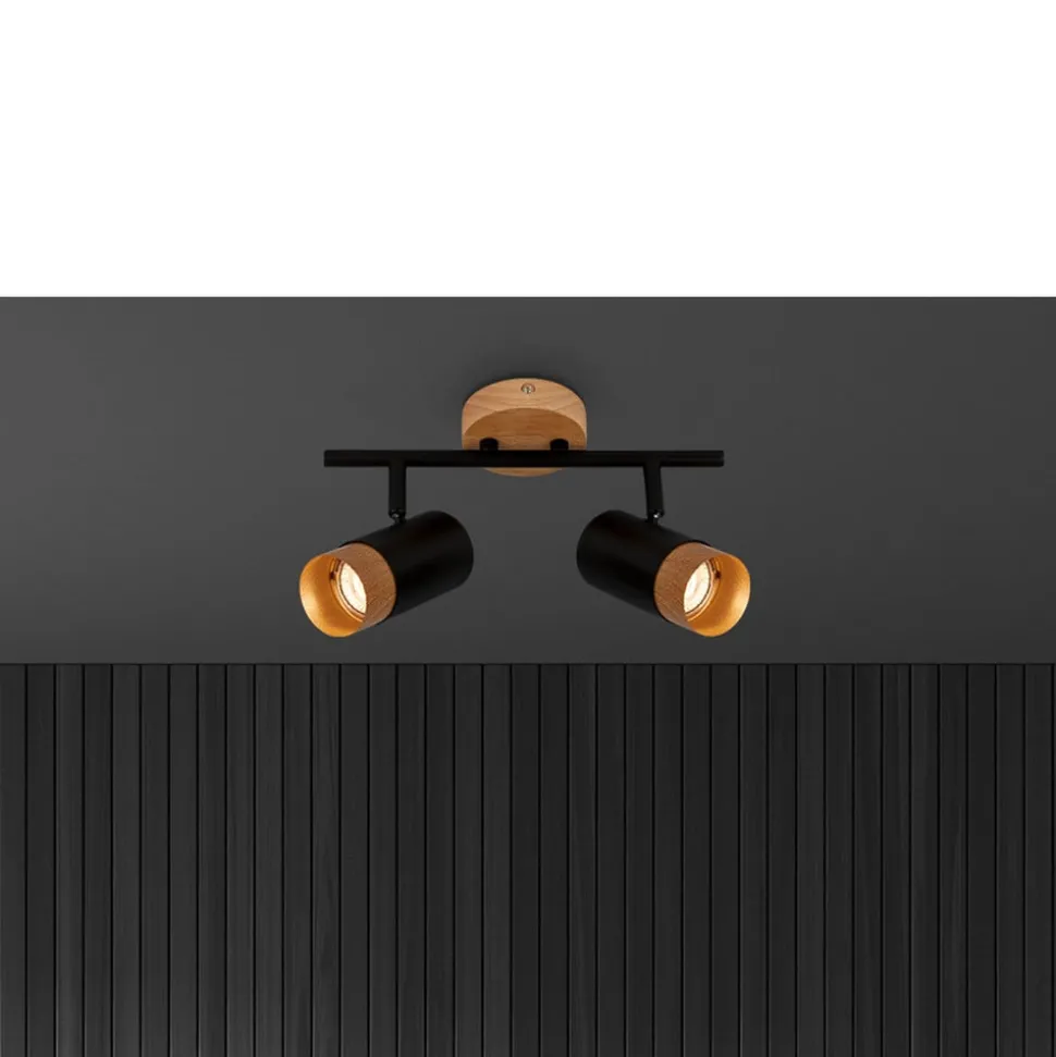 Plafondspot Plek GU10 zwart/hout 2-lamps