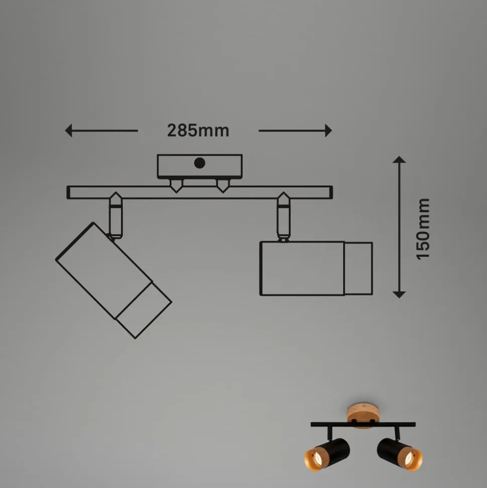 Plafondspot Plek GU10 zwart/hout 2-lamps