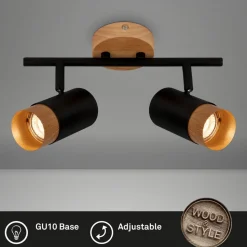 Plafondspot Plek GU10 zwart/hout 2-lamps
