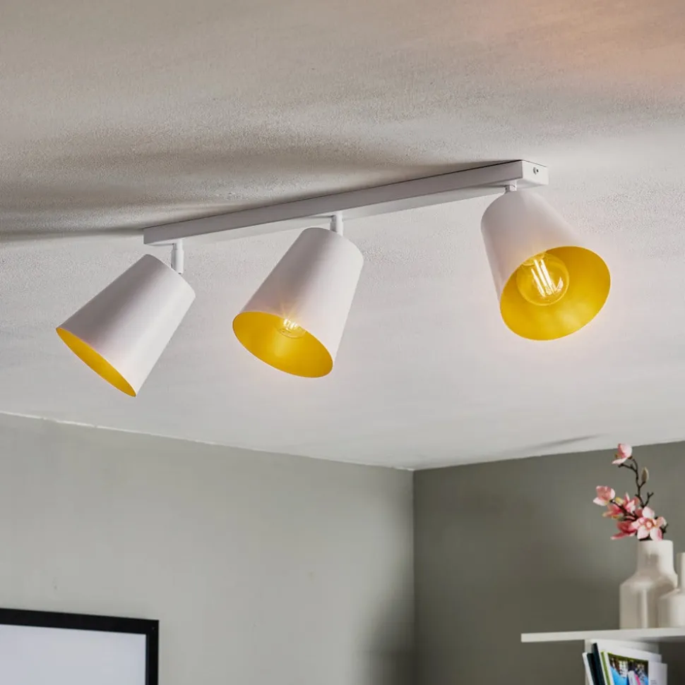 Plafondspot Prism van staal, 3-lamps, wit/goud