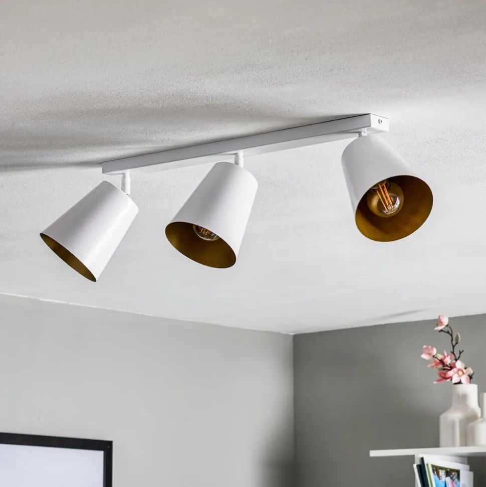 Plafondspot Prism van staal, 3-lamps, wit/goud