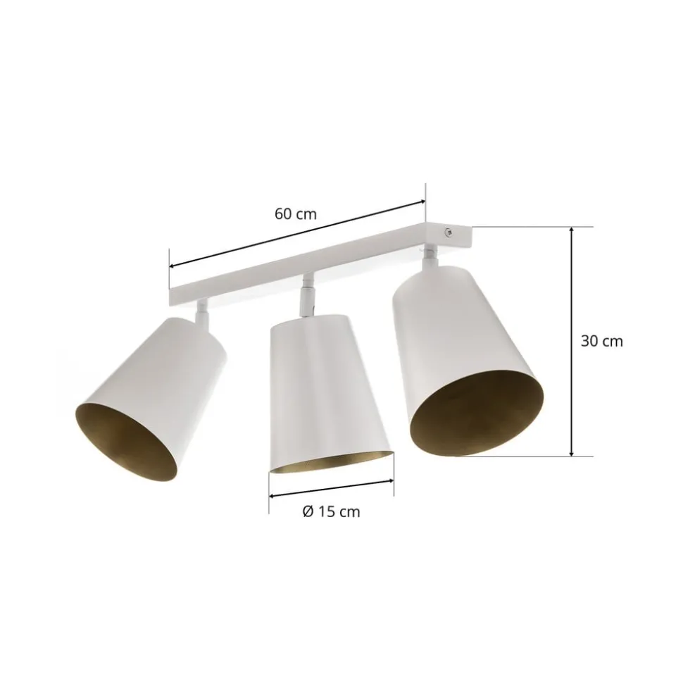 Plafondspot Prism van staal, 3-lamps, wit/goud