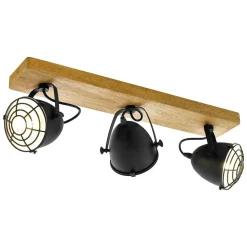 Plafondspot Ratebeck uit hout en metaal, 3-lamps