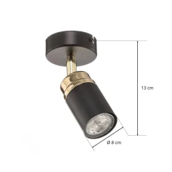 Plafondspot Reno, 1-lamp, zwart/goud