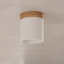 Plafondspot Rif, wit, Ø 12 cm, hout, aluminium