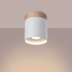 Plafondspot Rif, wit, Ø 12 cm, hout, aluminium