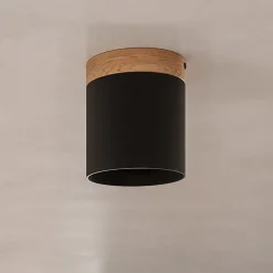 Plafondspot Rif, zwart, Ø 12 cm, hout, aluminium