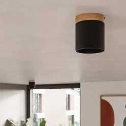 Plafondspot Rif, zwart, Ø 12 cm, hout, aluminium