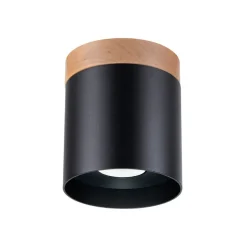 Plafondspot Rif, zwart, Ø 12 cm, hout, aluminium