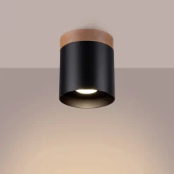 Plafondspot Rif, zwart, Ø 12 cm, hout, aluminium