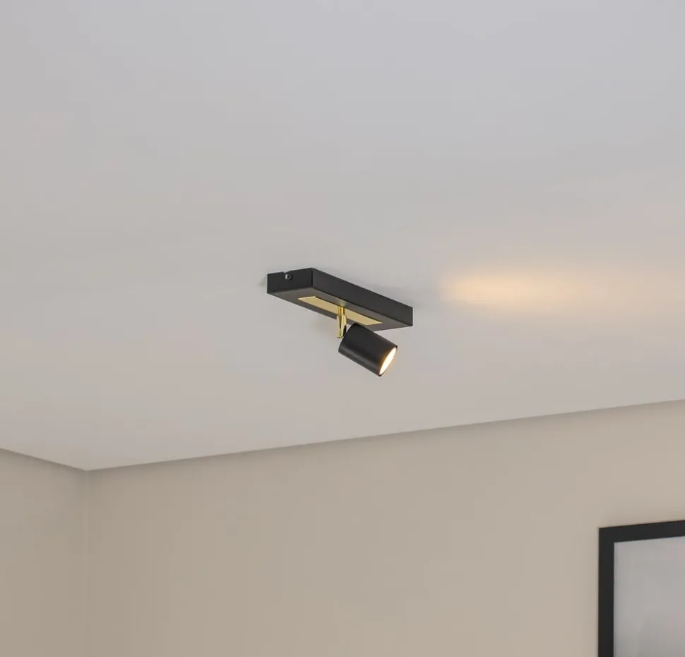 Plafondspot Rodez, zwart/goud, lengte 30 cm, staal