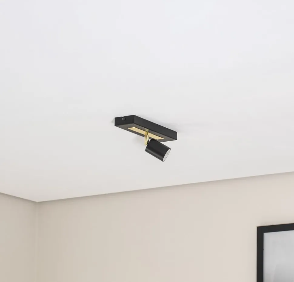 Plafondspot Rodez, zwart/goud, lengte 30 cm, staal