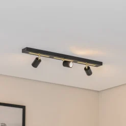 Plafondspot Rodez, zwart/goud, lengte 80 cm, 3-lamps.