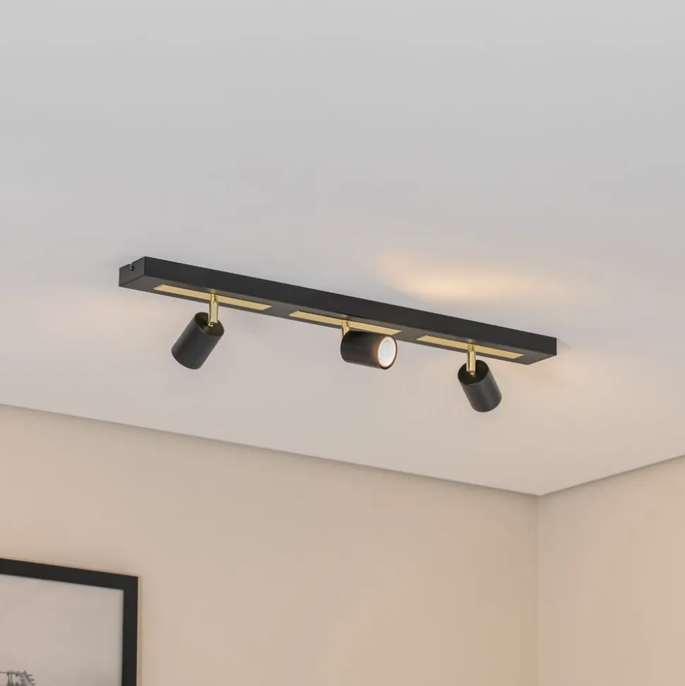 Plafondspot Rodez, zwart/goud, lengte 80 cm, 3-lamps.
