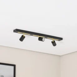 Plafondspot Rodez, zwart/goud, lengte 80 cm, 3-lamps.