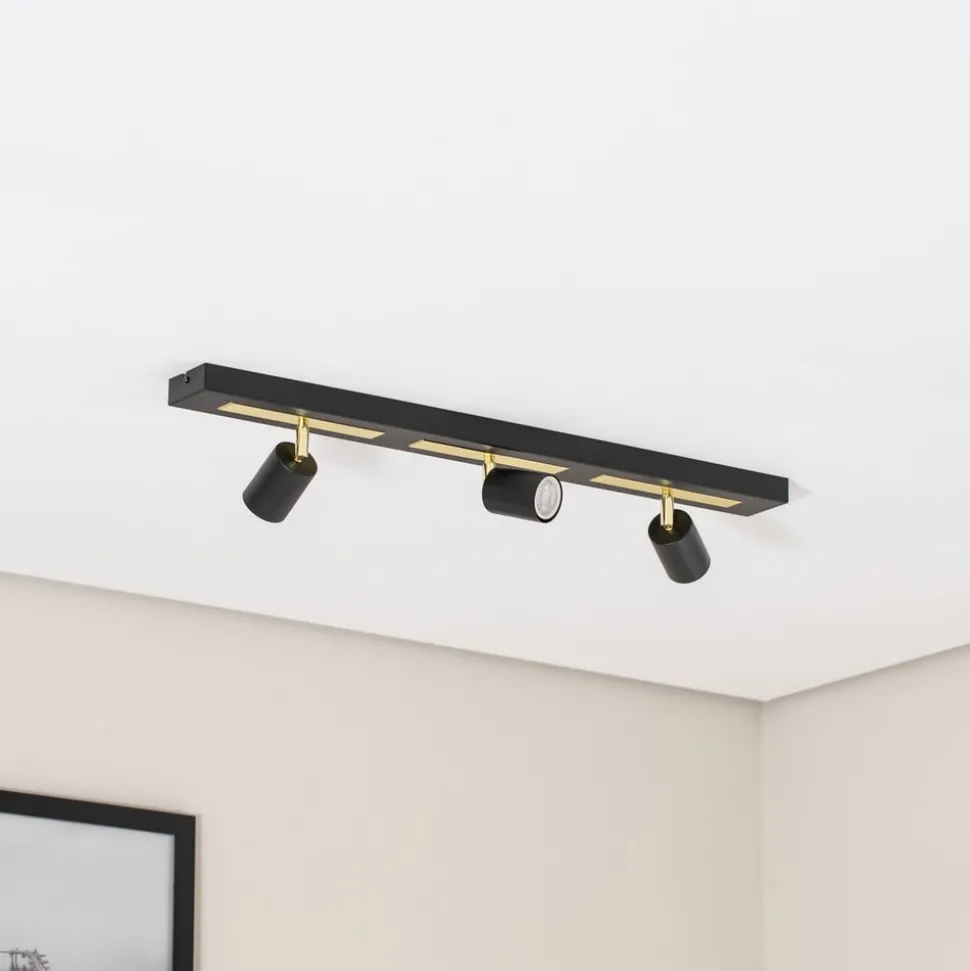 Plafondspot Rodez, zwart/goud, lengte 80 cm, 3-lamps.
