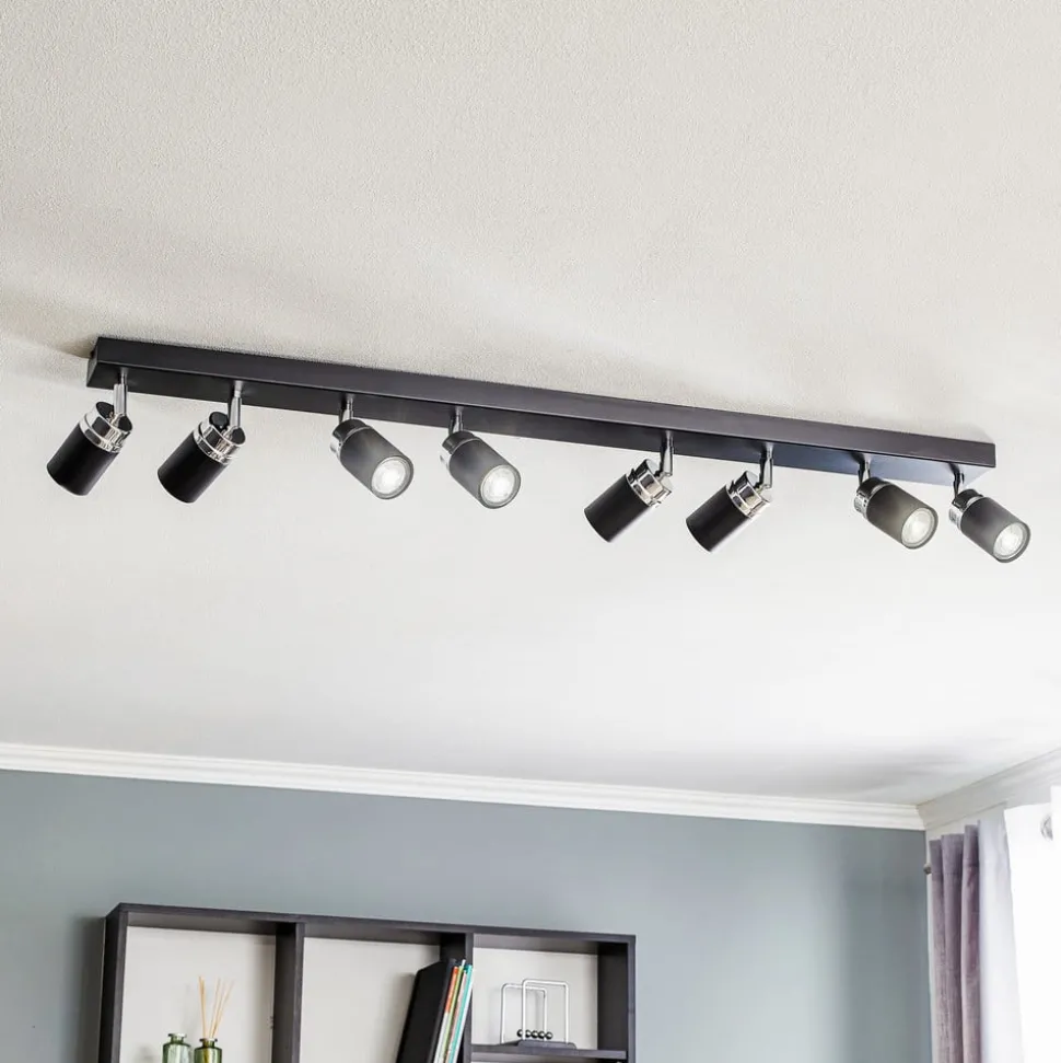 Plafondspot Rondo zwart/chroom, roestvrij staal, 8-lamps.