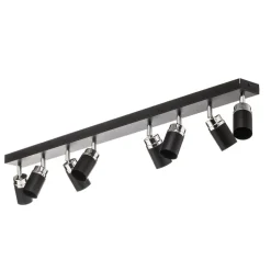 Plafondspot Rondo zwart/chroom, roestvrij staal, 8-lamps.