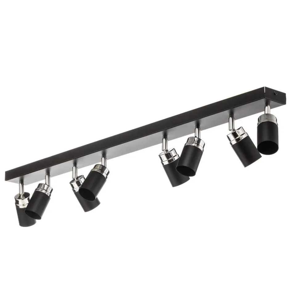 Plafondspot Rondo zwart/chroom, roestvrij staal, 8-lamps.