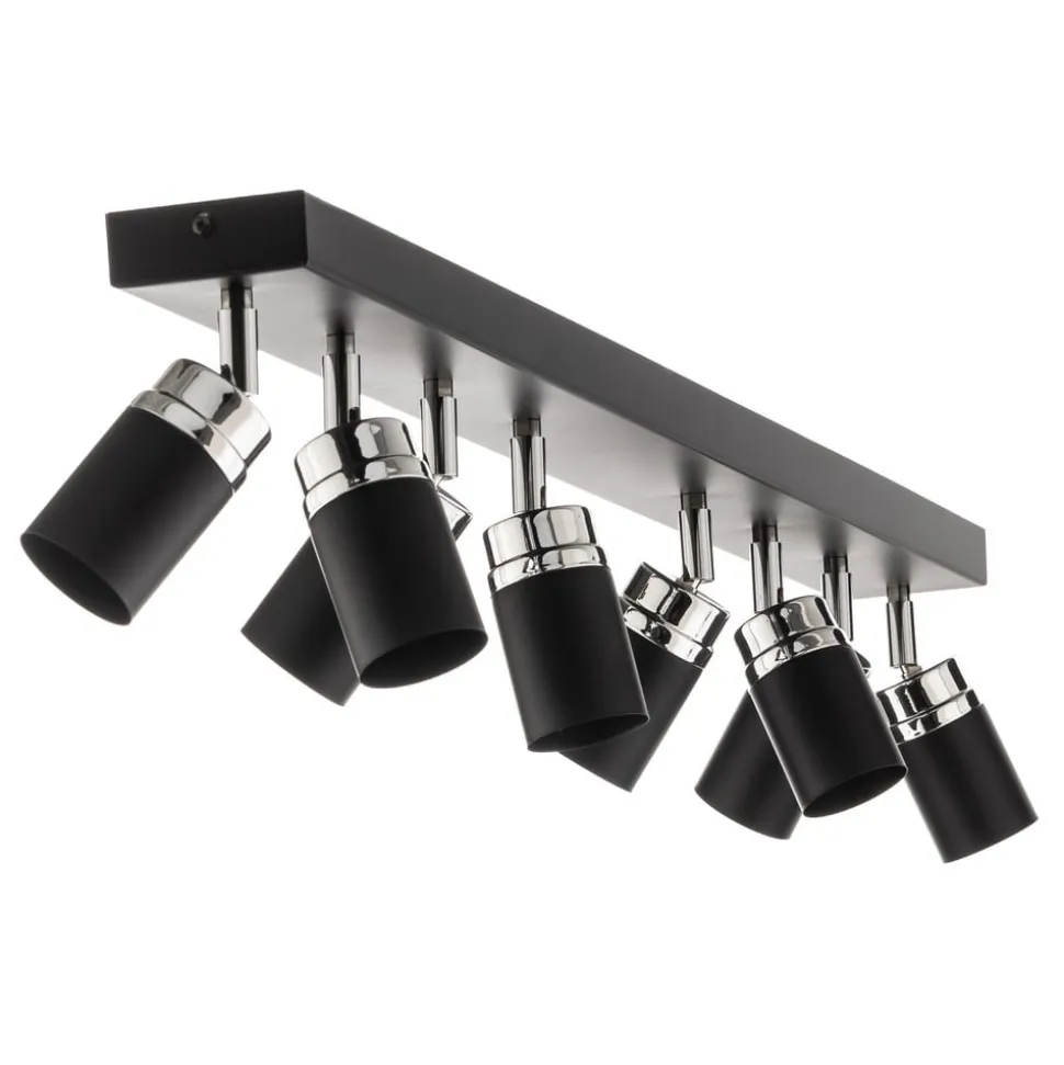 Plafondspot Rondo zwart/chroom, roestvrij staal, 8-lamps.