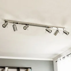 Plafondspot Round, chroom, 6-lamps lineair