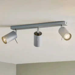 Plafondspot Round, grijs, 3-lamps lineair